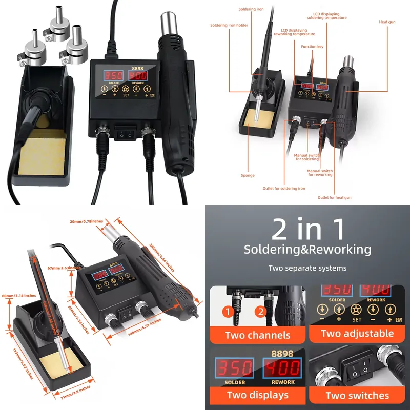 Smd Rework Station Hot Air Soldering 2 In 1 - 60W LED 디지털 디스플레이 열풍 납땜