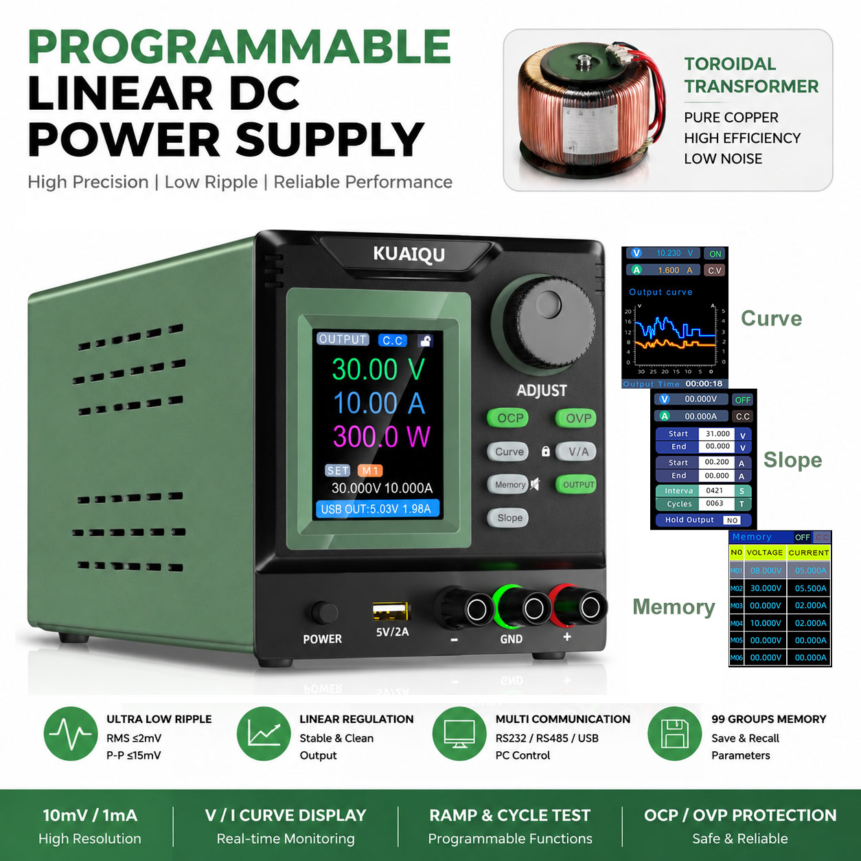 Programmable Linear Dc Power Supply 30V 10A - 저소음 선형 DC 전원 공급 장치