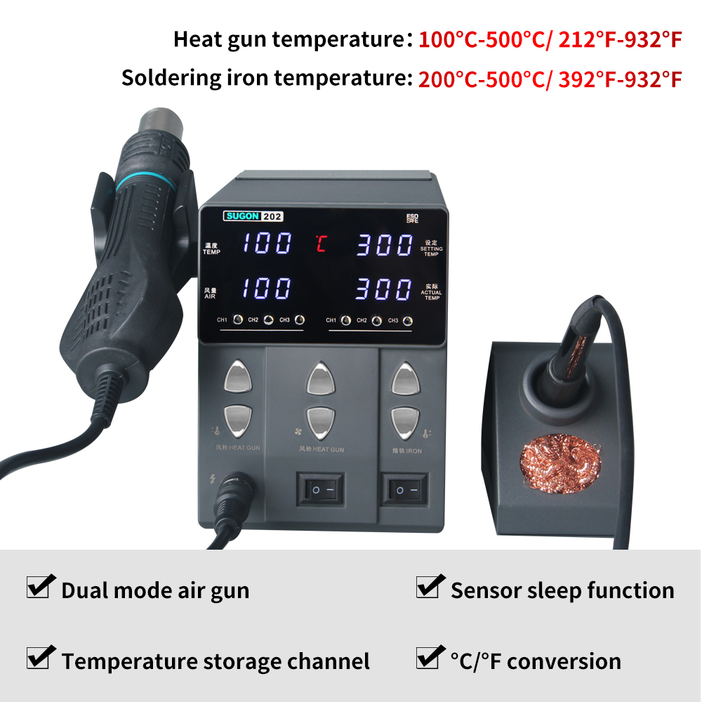 SUGON-202 납땜 스테이션, 핫 에어 건 재작업  - Smd Rework Station Hot Air Soldering 2 In 1 리뷰 및 가격